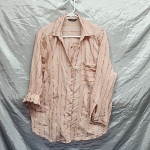 Club Z Collection Metallic Check Stripe Blouse Tab Sleeve Womens XL